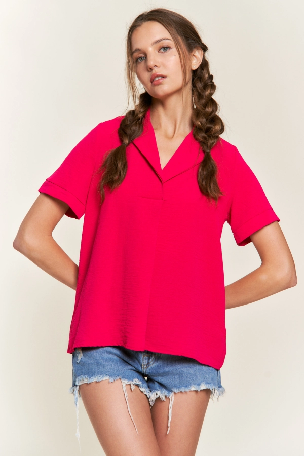 wholesale clothing tm8826 pleated detail collared shirt top 143Story