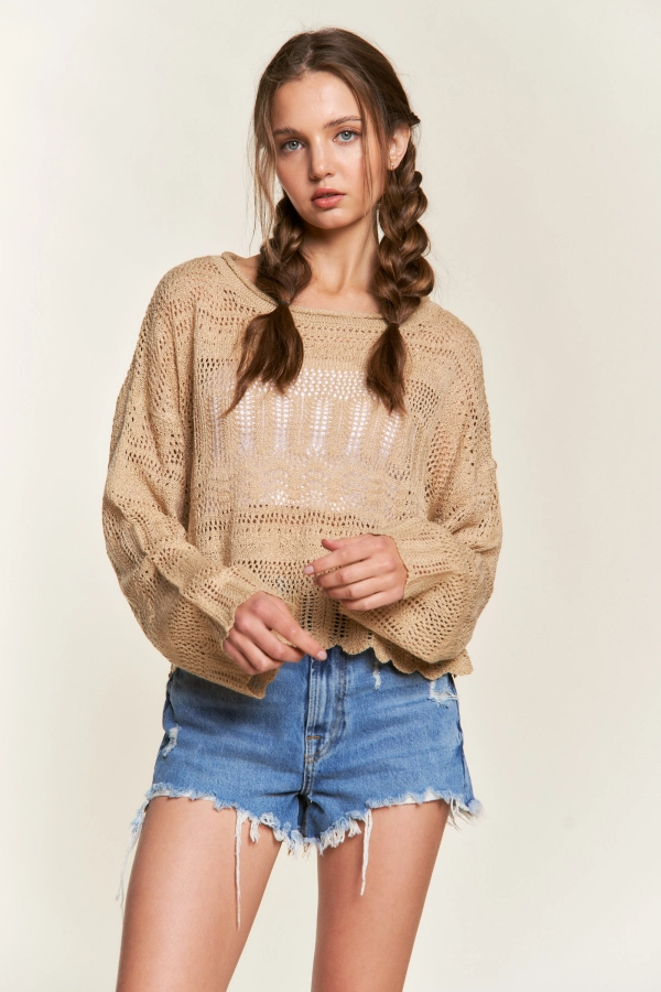wholesale clothing ita10103 scallop hem crochet sweater top 143Story