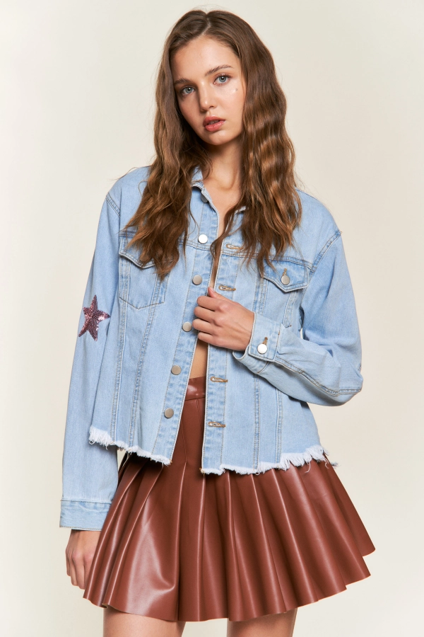 wholesale clothing itm8960 sequins star patch denim jacket 143Story