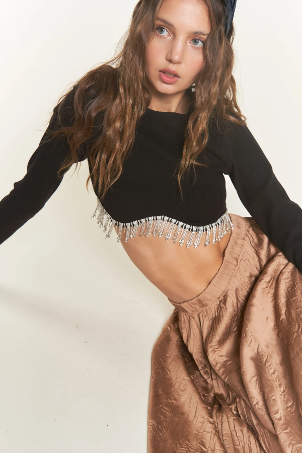 wholesale clothing long sleeve crop top with stone 143Story