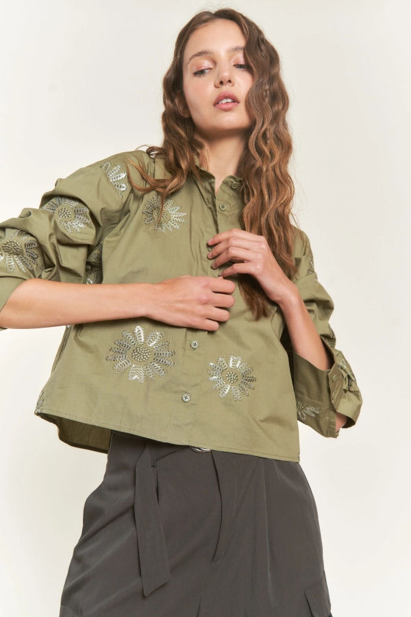 wholesale clothing woven sequin embroidery detail shirt 143Story