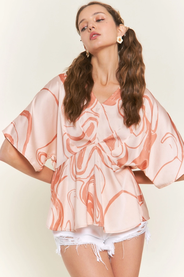 wholesale clothing itm9776a abstrct pattern v neck kimono top 143Story