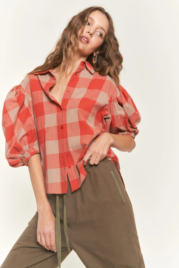 wholesale clothing it20122 woven plaid top 143Story
