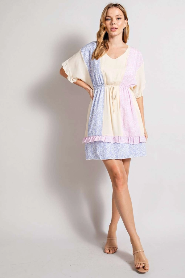wholesale clothing do2212b kimono sleeve color block mini dress 143Story