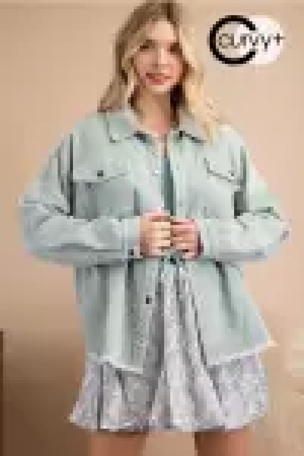 wholesale clothing citm6525a plus size corduroy shirt jacket with frayed hem 143Story