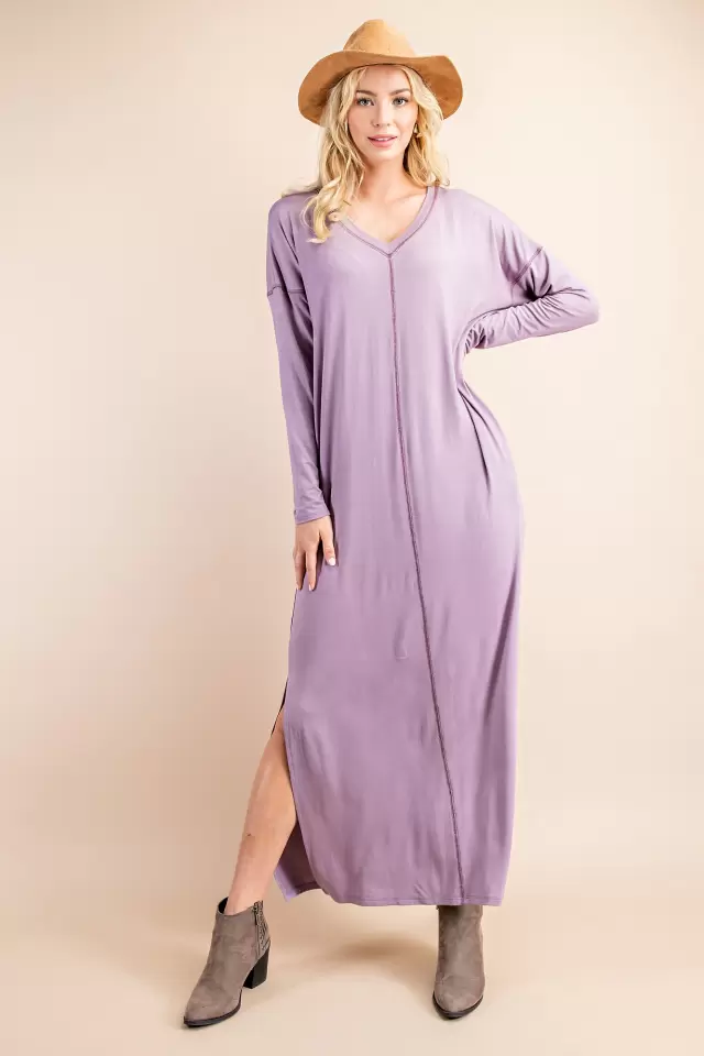 wholesale clothing solid maxi dress with slits and pockets 143Story