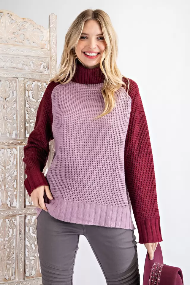 wholesale clothing plus size surpliced back turtle neck sweater 143Story