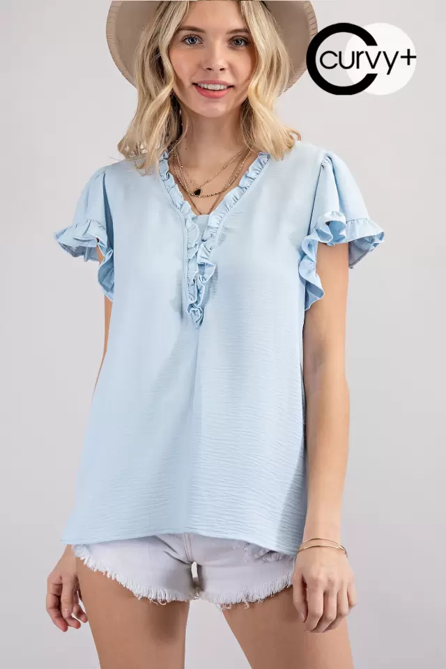wholesale clothing plus size ruffled line v neck blouse 143Story