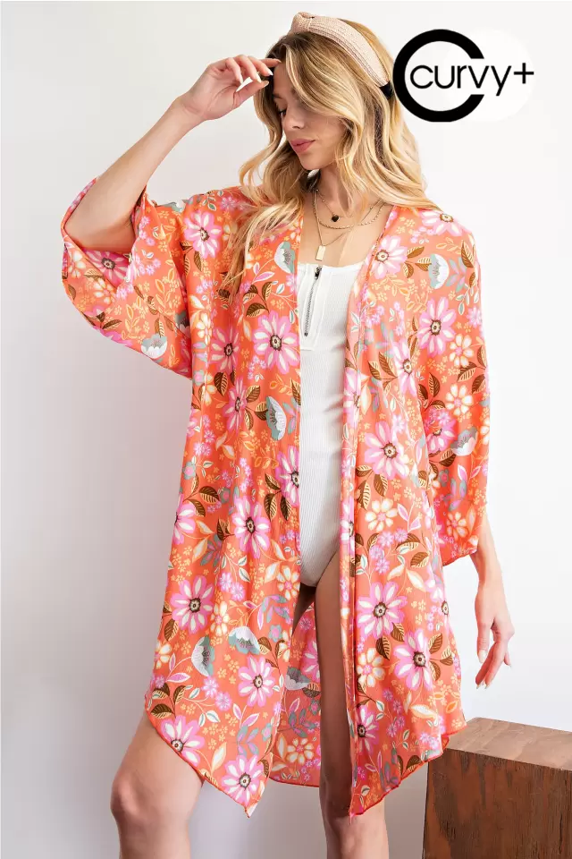 wholesale clothing plus size curved hem open kimono - pop springs 143Story