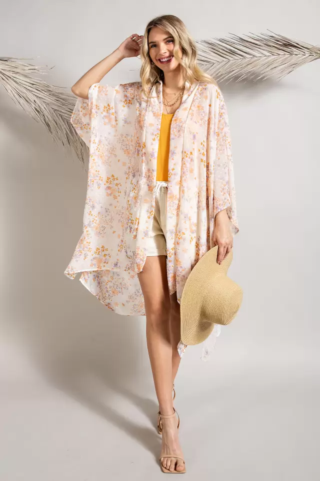 wholesale clothing floral swiss dot chiffon open cardigan 143Story