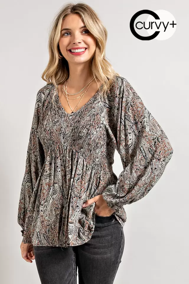 wholesale clothing citm9327c plus size tiered woven top - paisley 143Story