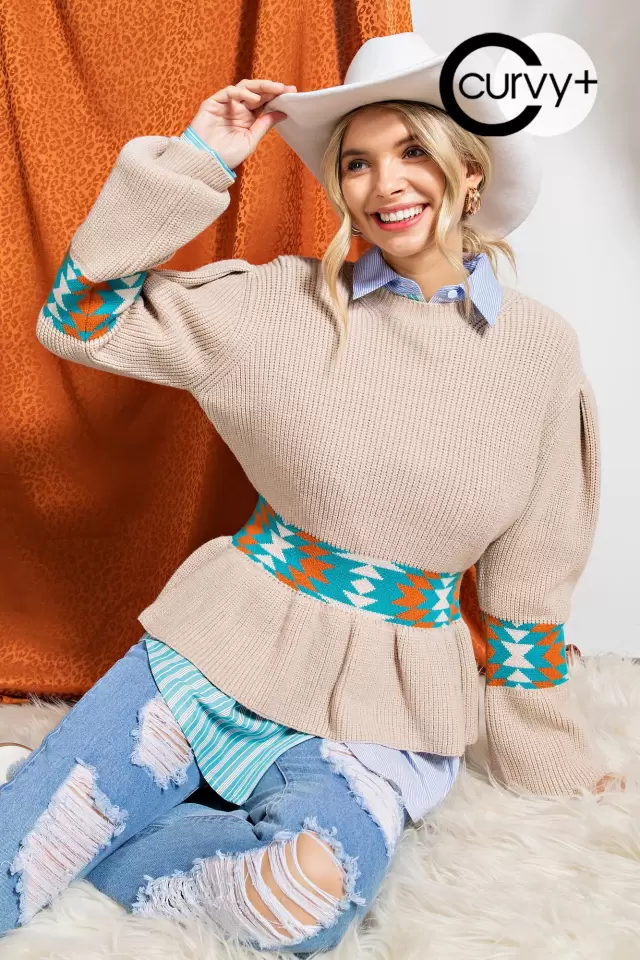 wholesale clothing citm8870 plus size ethnic band peplum sweater 143Story