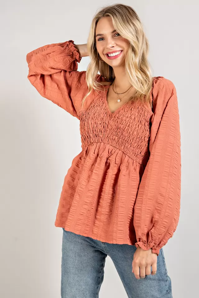 wholesale clothing itm9327 tiered woven top - solid 143Story