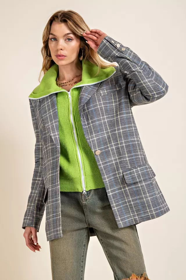 wholesale clothing itm9102 vinatage plaid oversize fit blazer 143Story