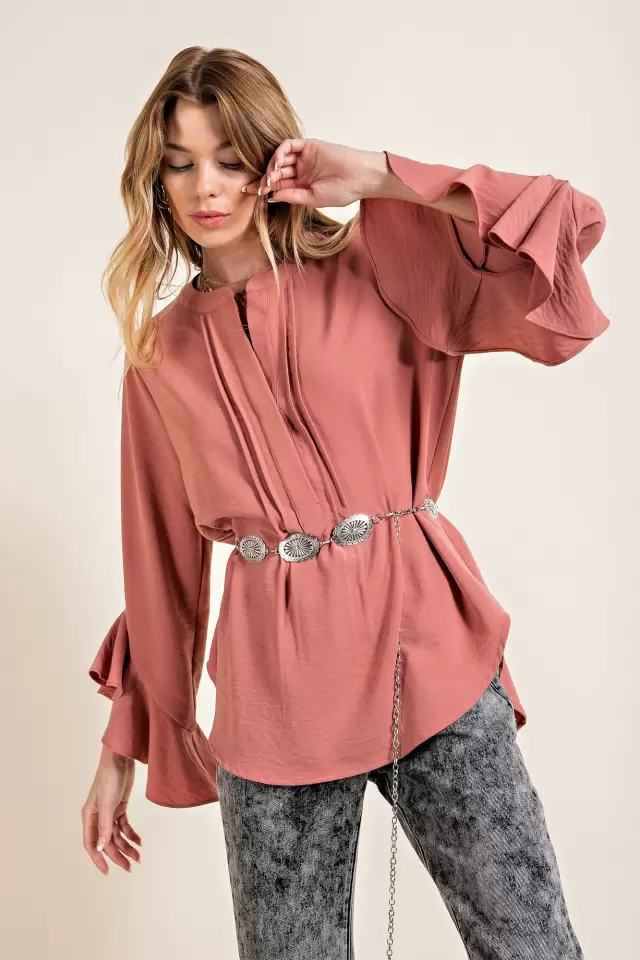 wholesale clothing itm9220 pin tuck bell sleeve blouse 143Story