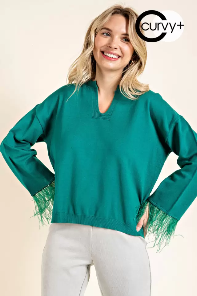 wholesale clothing citm9548 plus size feather sleeve hem sweater 143Story