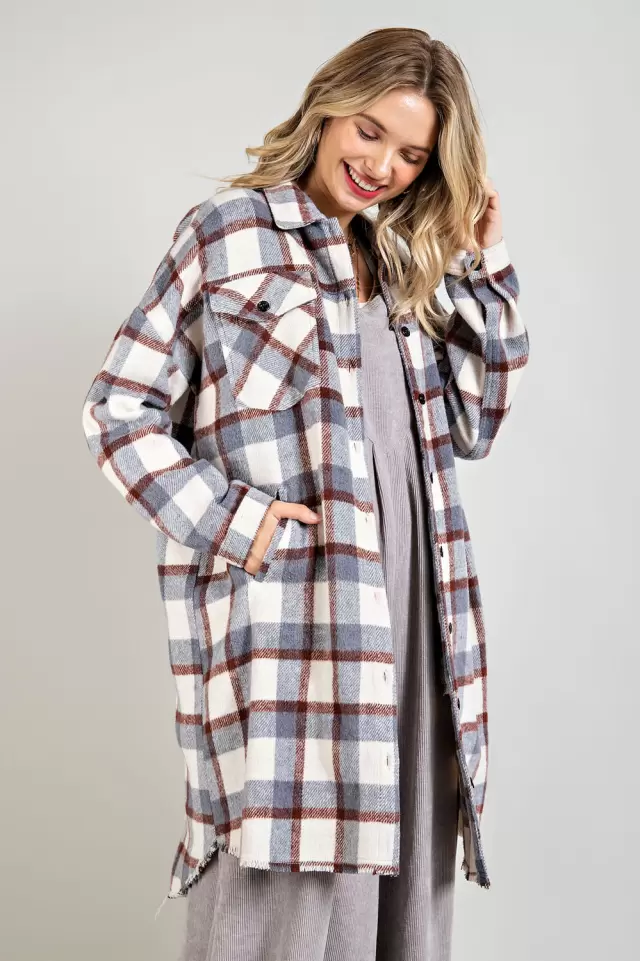 wholesale clothing plaid shirt jacket with chest and side pocket 143Story