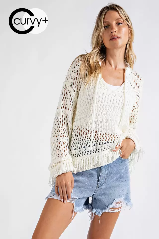 wholesale clothing cita10101 plus size fringed open knit sweater 143Story