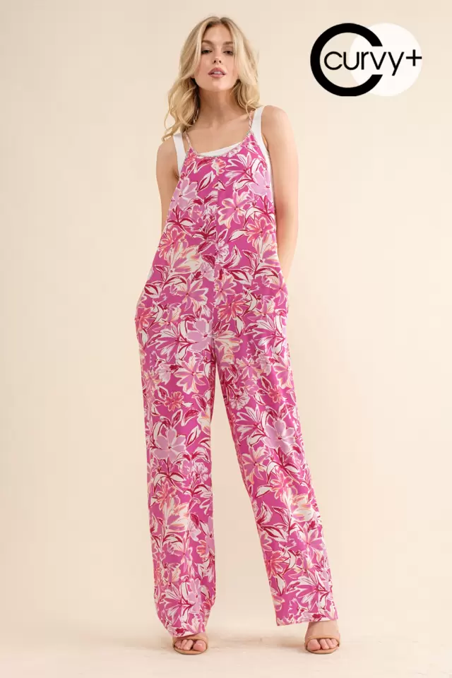 wholesale clothing cira10005 plus size floral print relaxed fit jumpsuit 143Story