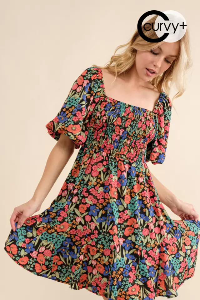wholesale clothing cidm8670b plus size multi colored floral smocking dress 143Story