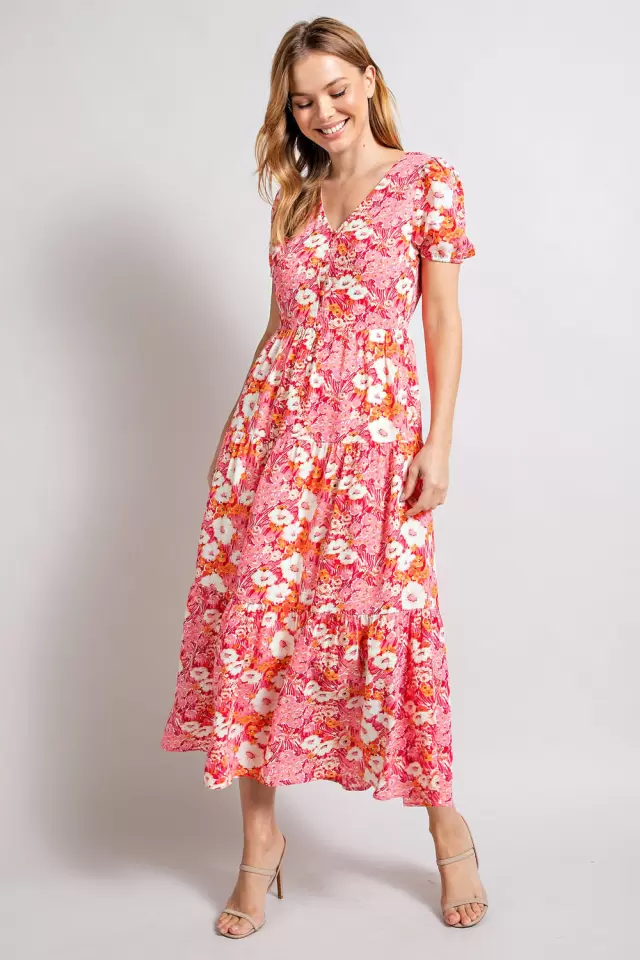 wholesale clothing floral print v neck maxi lined dress 143Story