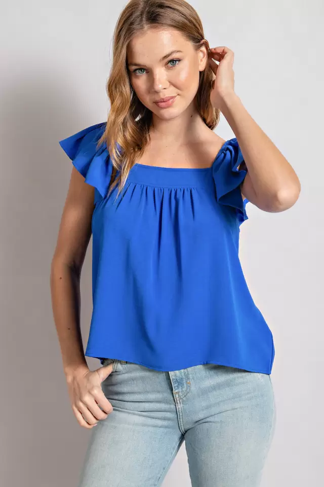 wholesale clothing it20000 ruffled sleeves top with back tie detail 143Story
