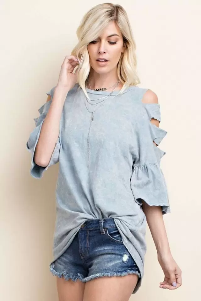 wholesale clothing mineral washed cotton slub top 143Story