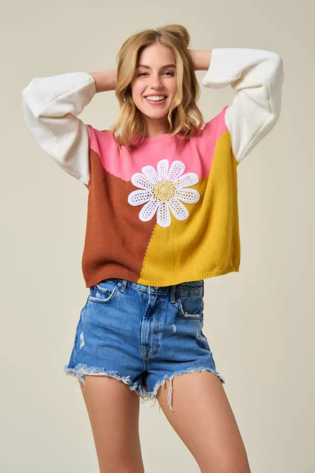 wholesale clothing ita10165 daisy panel knit light weight long sleeves top 143Story