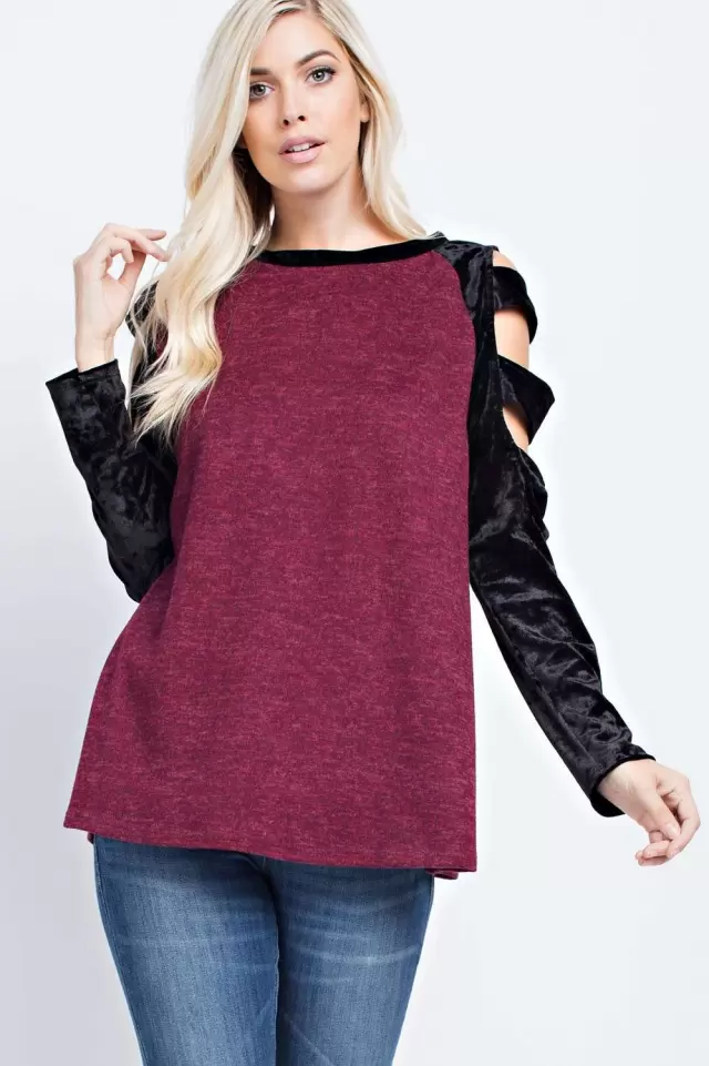 wholesale clothing cut out sleeved coloblock top 143Story